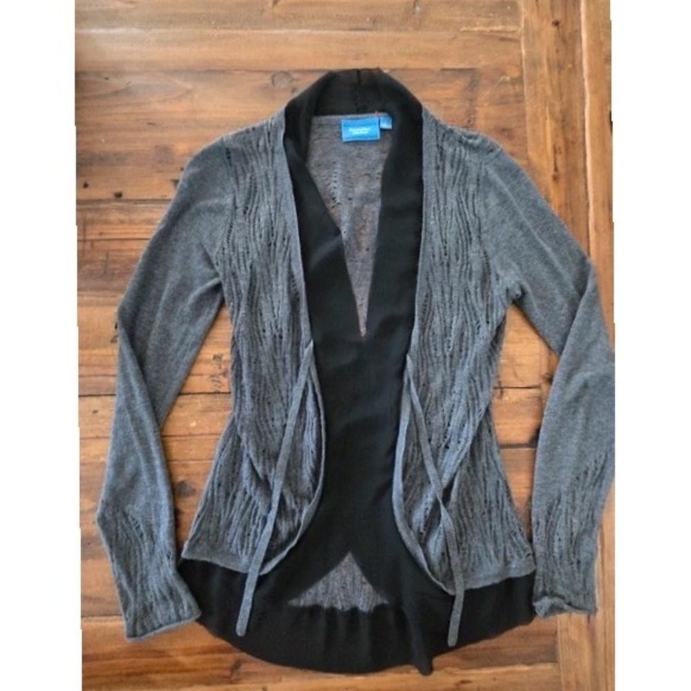 Simply Vera Vera Wang Grey Knit Open Front Cardigan Black Layered Vest Small